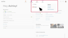 Student account in Xello. The Plans menu is open and the cursor is selecting Goals